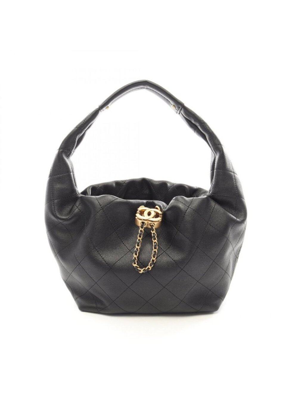 Chanel Handbag Quilted Hobo Black Leather